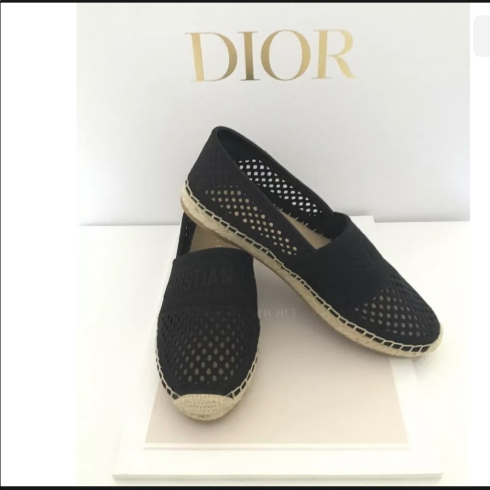 BNIB Christian Dior Granville Espadrille Black Cotton Mesh Embroidery, S 38, 8